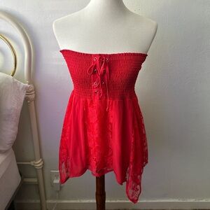 VENUS Red Smocked Top